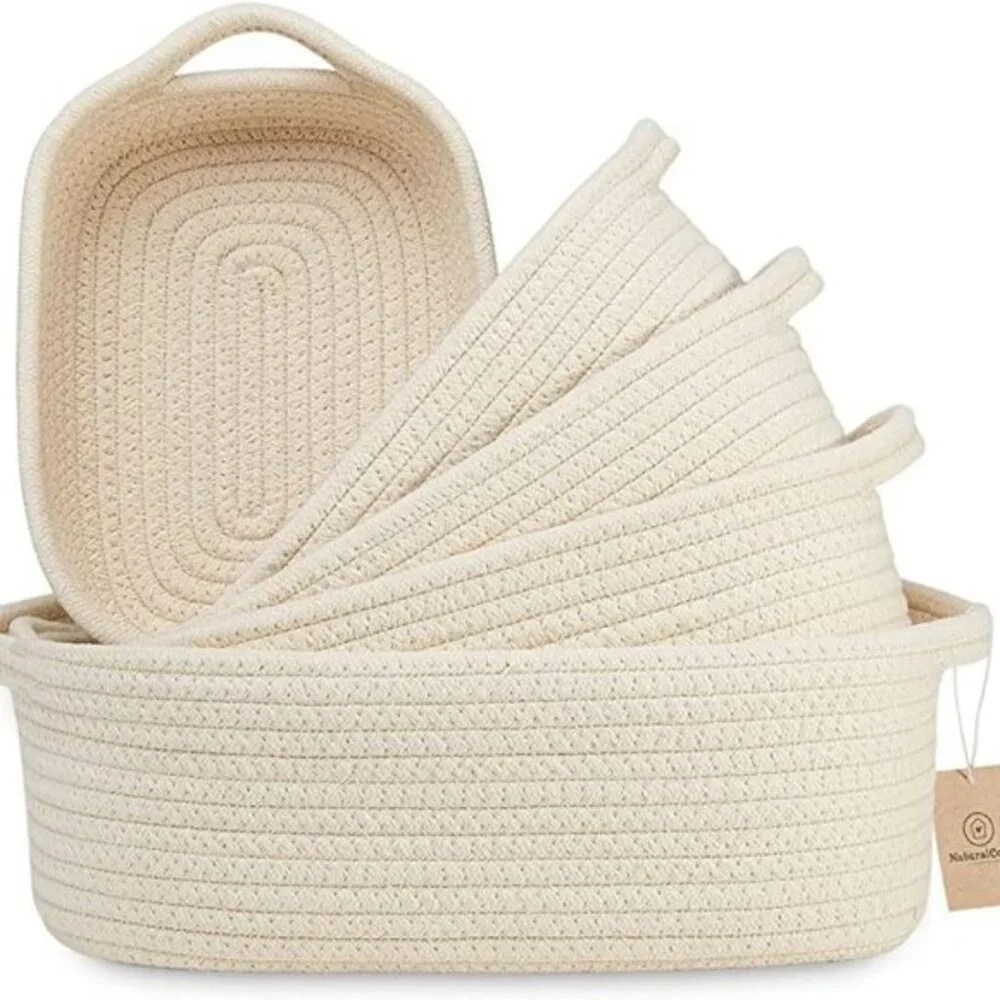 Natural Cozy Storage Basket Set | 5-Piece | Cotton Rope | Rectangle Bins | Beige